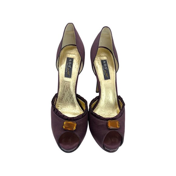 ABS by Allen Schwartz Purple Satin Peep Toe Pumps - Jewel Accent - Size 9.5 - Picture 12 of 14